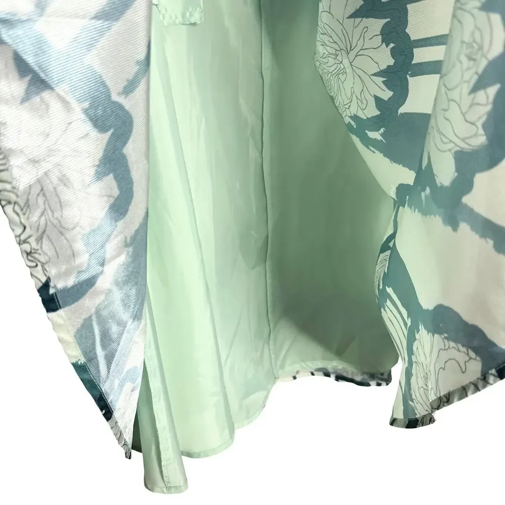Anthropologie Troubadour Waterlily Floral Striped Circle Skirt 4P Green Workwear